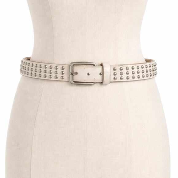 White Cream Studded Leather Belt Medium 31.5-37 Western Boho 1” Y2K main image 4
